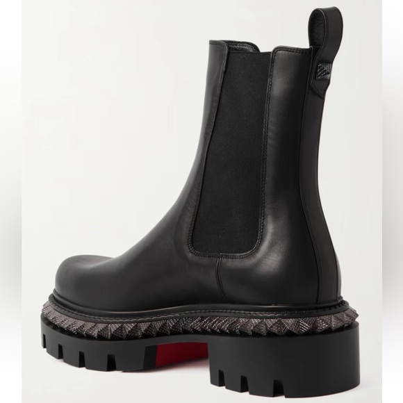Christian Louboutin St Emilia Pyraclou Flat Black Calf Chelsea Lug Ankle Boot 39 - Picture 11 of 16